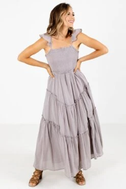 Mindful Living Maxi Dress -Outlet Bella Ella Boutique Store Mindful Living Gray Dress Front 5000x
