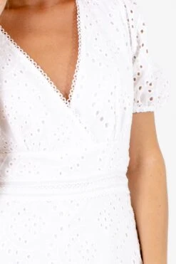 My Plus One White Eyelet Mini Dress -Outlet Bella Ella Boutique Store My Plus One White Dress Detail 5000x