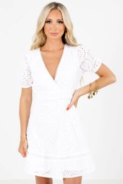 My Plus One White Eyelet Mini Dress -Outlet Bella Ella Boutique Store My Plus One White Dress Front3 5000x
