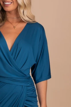 Now Or Never Faux Wrap Dress 35 Now Or Never Faux Wrap Dress -Outlet Bella Ella Boutique Store NOwOrNeverFauxwrapdressBLUEdetail 5000x