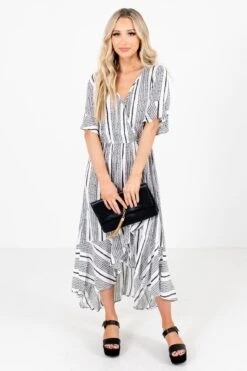 Nice To Meet You Patterned Midi Dress -Outlet Bella Ella Boutique Store Nice to Meet You White Dress Front 5000x
