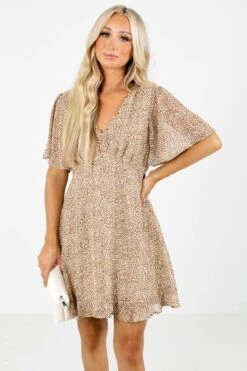 On The Prowl Beige Leopard Print Mini Dress -Outlet Bella Ella Boutique Store On the Prowl Beige Dress Front 5000x