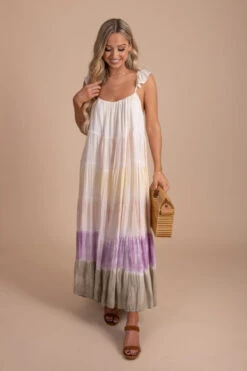 Painted Sunset Tie Dye Maxi Dress - Off White -Outlet Bella Ella Boutique Store PaintedSunsetTieDyeMaxiDressfront2 5000x