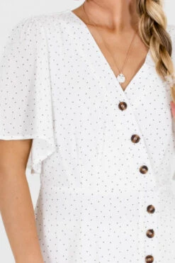 Perfect Opportunity White Polka Dot Maxi Dress -Outlet Bella Ella Boutique Store Perfect Opportunity White Dress Detail 5000x