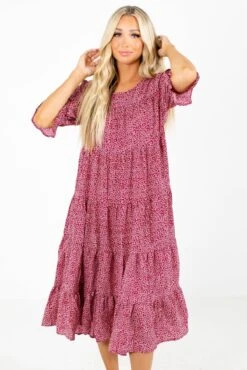 Pick The Poppies Floral Midi Dress -Outlet Bella Ella Boutique Store Pick the Poppies Burgundy Dress Front 5000x