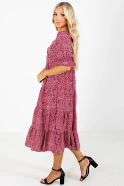 Pick The Poppies Floral Midi Dress -Outlet Bella Ella Boutique Store Pick the Poppies Burgundy Dress Side 5000x