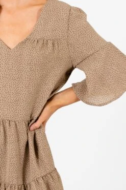 Polka Dot It Mini Dress 12 Polka Dot It Mini Dress -Outlet Bella Ella Boutique Store PolkaDotItDressBrownDetail 5000x