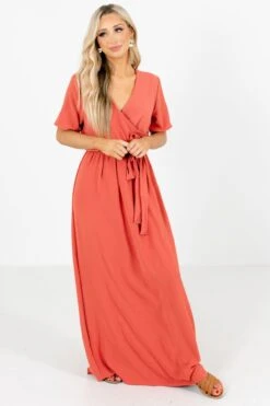 Raise Your Glass Maxi Dress -Outlet Bella Ella Boutique Store Raise Your Glass Coral Dress Front 5000x