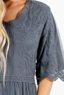 Return To Me Charcoal Gray Maxi Dress 9 Return To Me Charcoal Gray Maxi Dress -Outlet Bella Ella Boutique Store Return to Me Gray Dress Detail 5000x