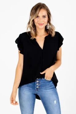 Right Reasons Short Sleeve Blouse -Outlet Bella Ella Boutique Store Right Reasons Black Blouse Front 5000x