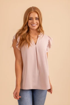 Right Reasons Short Sleeve Blouse -Outlet Bella Ella Boutique Store Rightreasonstop Lightpinkfront 5000x