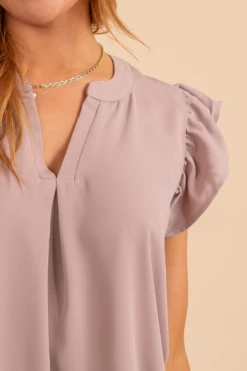 Right Reasons Short Sleeve Blouse -Outlet Bella Ella Boutique Store Rightreasonstop lightbrowndetail 5000x