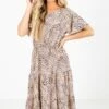 Roaming Free Tan Patterned Midi Dress 2 Roaming Free Tan Patterned Midi Dress -Outlet Bella Ella Boutique Store Roaming Free Tan Dress Front 5000x