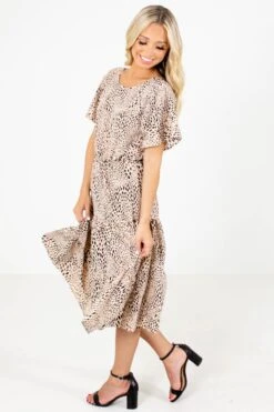 Roaming Free Tan Patterned Midi Dress 11 Roaming Free Tan Patterned Midi Dress -Outlet Bella Ella Boutique Store Roaming Free Tan Dress Side 5000x