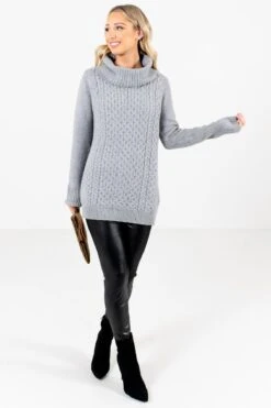 Season's Greetings Gray Cowl Neck Sweater -Outlet Bella Ella Boutique Store Season s Greetings Gray Sweater Full Front 5000x