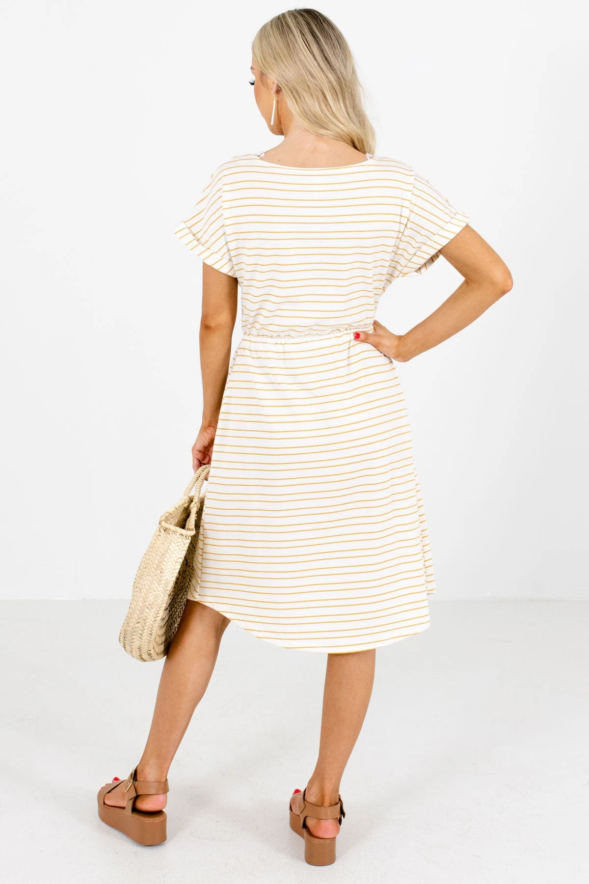 Seeking Sunshine Yellow Striped Knee-Length Dress 4 Seeking Sunshine Yellow Striped Knee-Length Dress - Image 2
