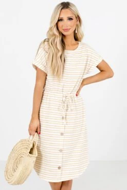 Seeking Sunshine Yellow Striped Knee-Length Dress 15 Seeking Sunshine Yellow Striped Knee-Length Dress -Outlet Bella Ella Boutique Store Seeking Sunshine Yellow Dress Front2 5000x