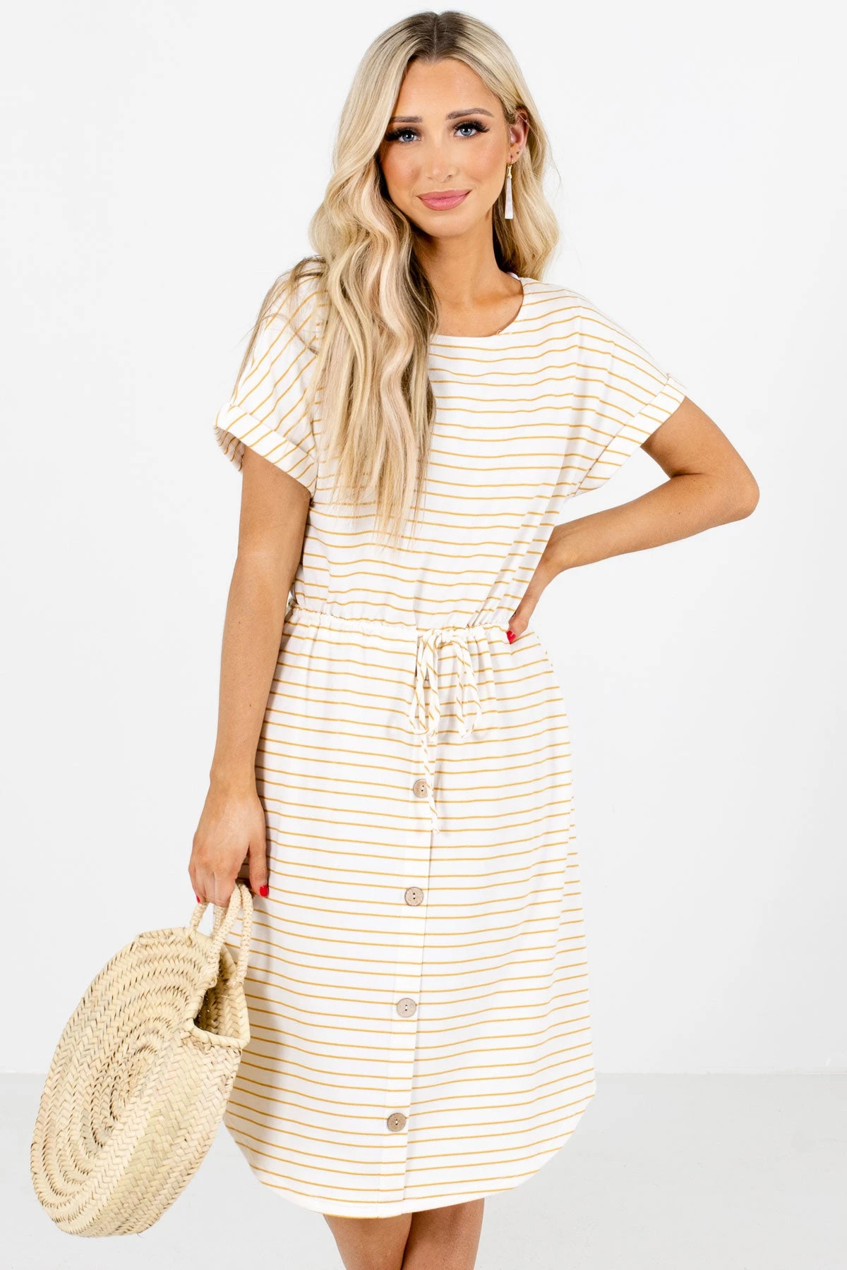 Seeking Sunshine Yellow Striped Knee-Length Dress 9 Seeking Sunshine Yellow Striped Knee-Length Dress - Image 7