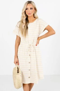 Seeking Sunshine Yellow Striped Knee-Length Dress