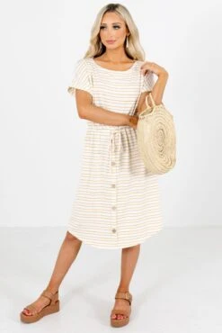 Seeking Sunshine Yellow Striped Knee-Length Dress 13 Seeking Sunshine Yellow Striped Knee-Length Dress -Outlet Bella Ella Boutique Store Seeking Sunshine Yellow Dress Full Front 5000x