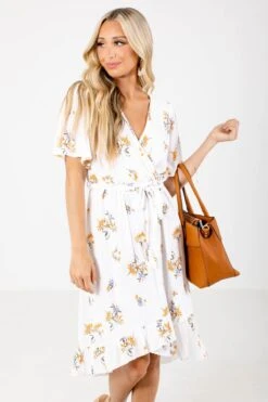 Sending My Love White Floral Knee-Length Dress -Outlet Bella Ella Boutique Store Sending My Love White Dress Front 5000x