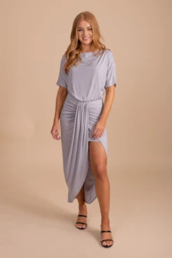 Show Off One-Shoulder Midi Dress -Outlet Bella Ella Boutique Store ShowOffOff ShoulderFrontSilver 5000x