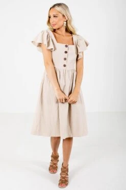 Smooth Sailing Taupe Knee-Length Dress -Outlet Bella Ella Boutique Store Smooth Sailing Taupe Dress Full Front 5000x