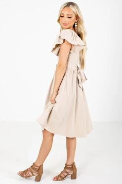 Smooth Sailing Taupe Knee-Length Dress -Outlet Bella Ella Boutique Store Smooth Sailing Taupe Dress Side 5000x