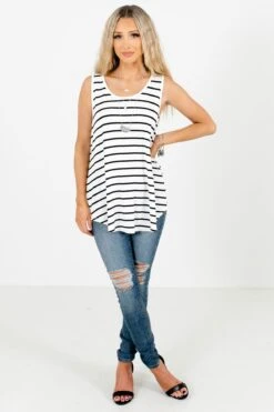 Soak Up The Sun Striped Tank -Outlet Bella Ella Boutique Store Soak Up the Sun White Tank Full Front 5000x