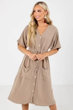 Storm Chaser Brown Midi Dress -Outlet Bella Ella Boutique Store Storm Chaser Brown Dress Front2 5000x