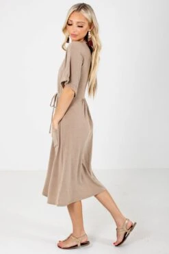 Storm Chaser Brown Midi Dress -Outlet Bella Ella Boutique Store Storm Chaser Brown Dress Side 5000x