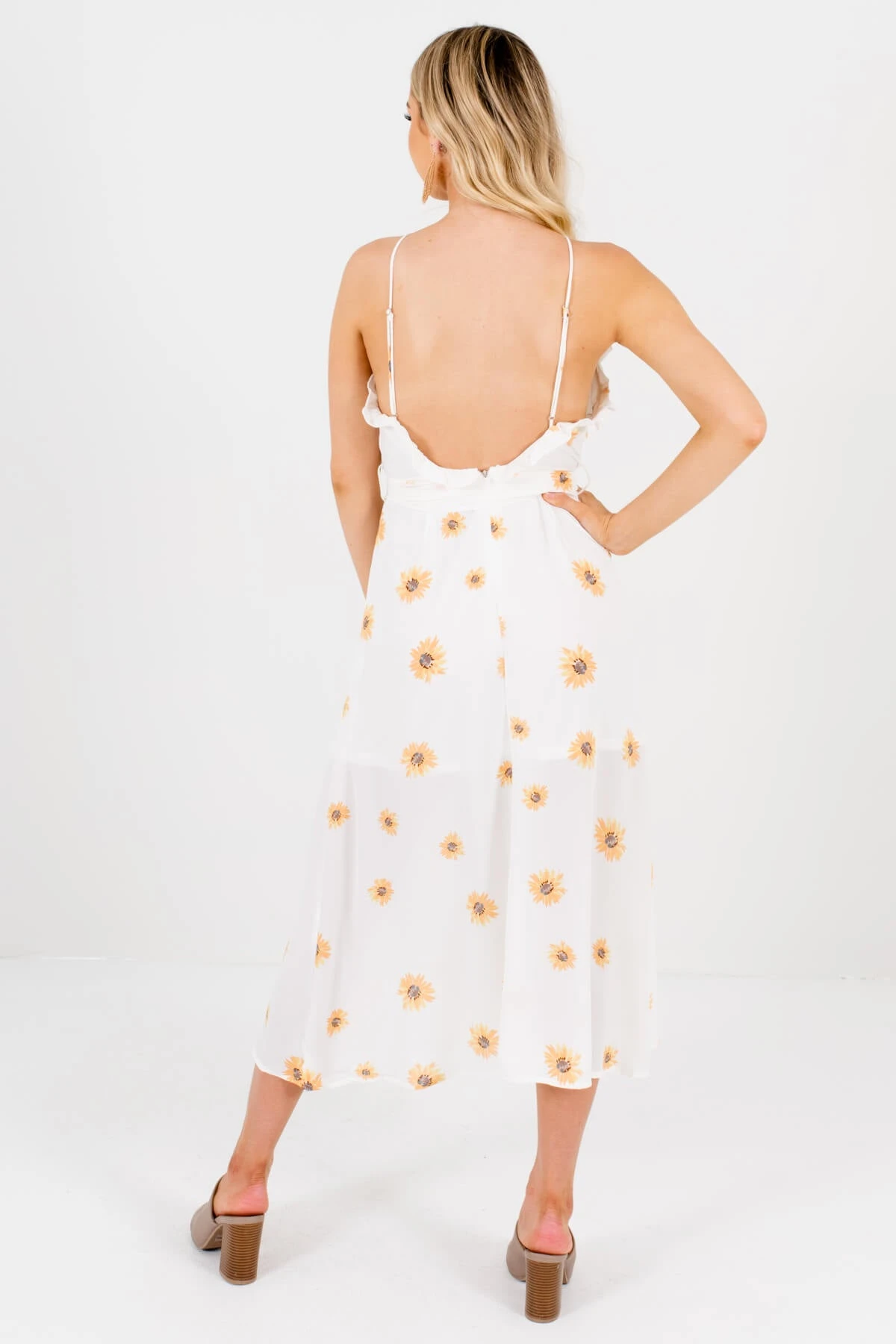 Sunflower Garden White Floral Midi Dress 4 Sunflower Garden White Floral Midi Dress - Image 2