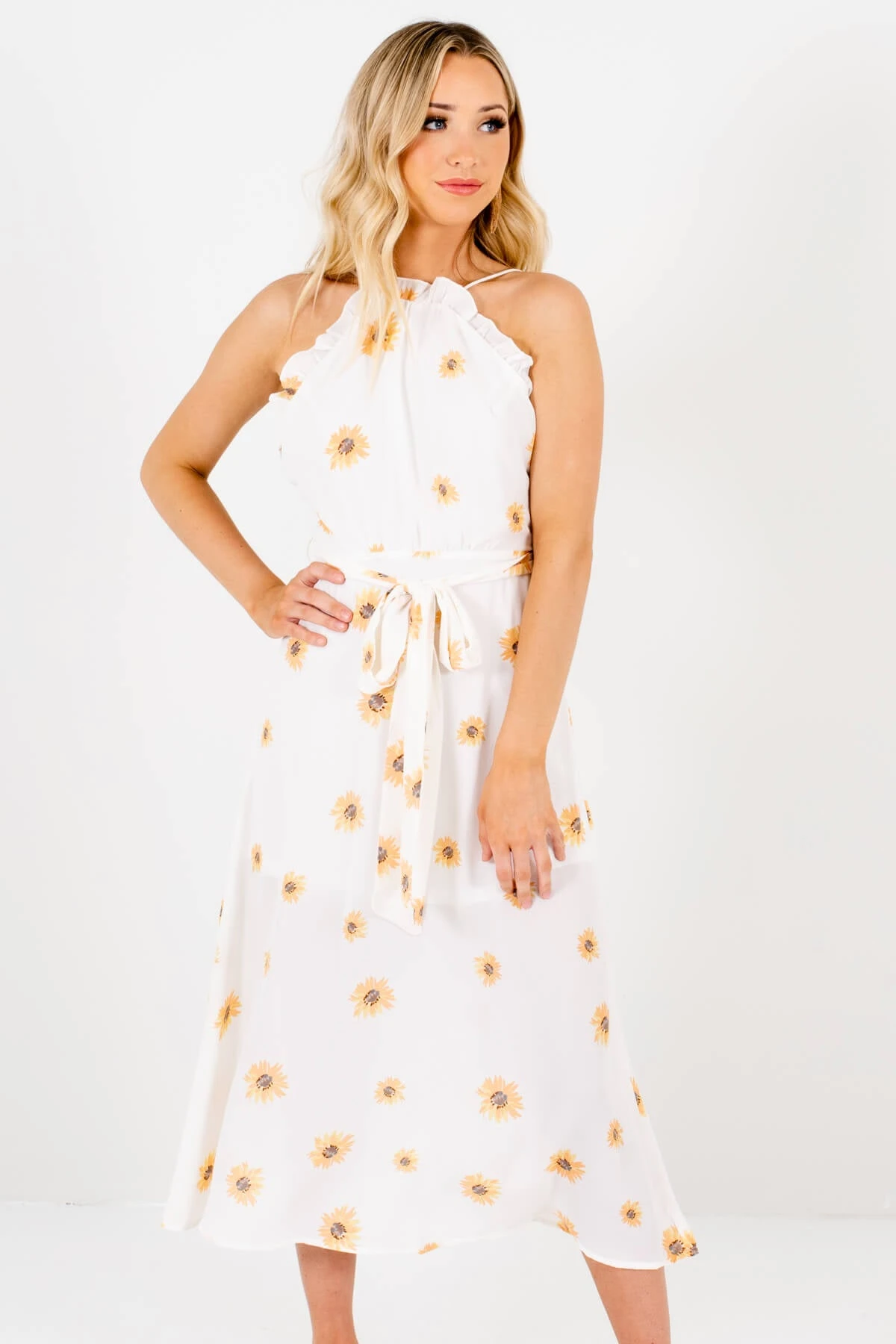Sunflower Garden White Floral Midi Dress 3 Sunflower Garden White Floral Midi Dress