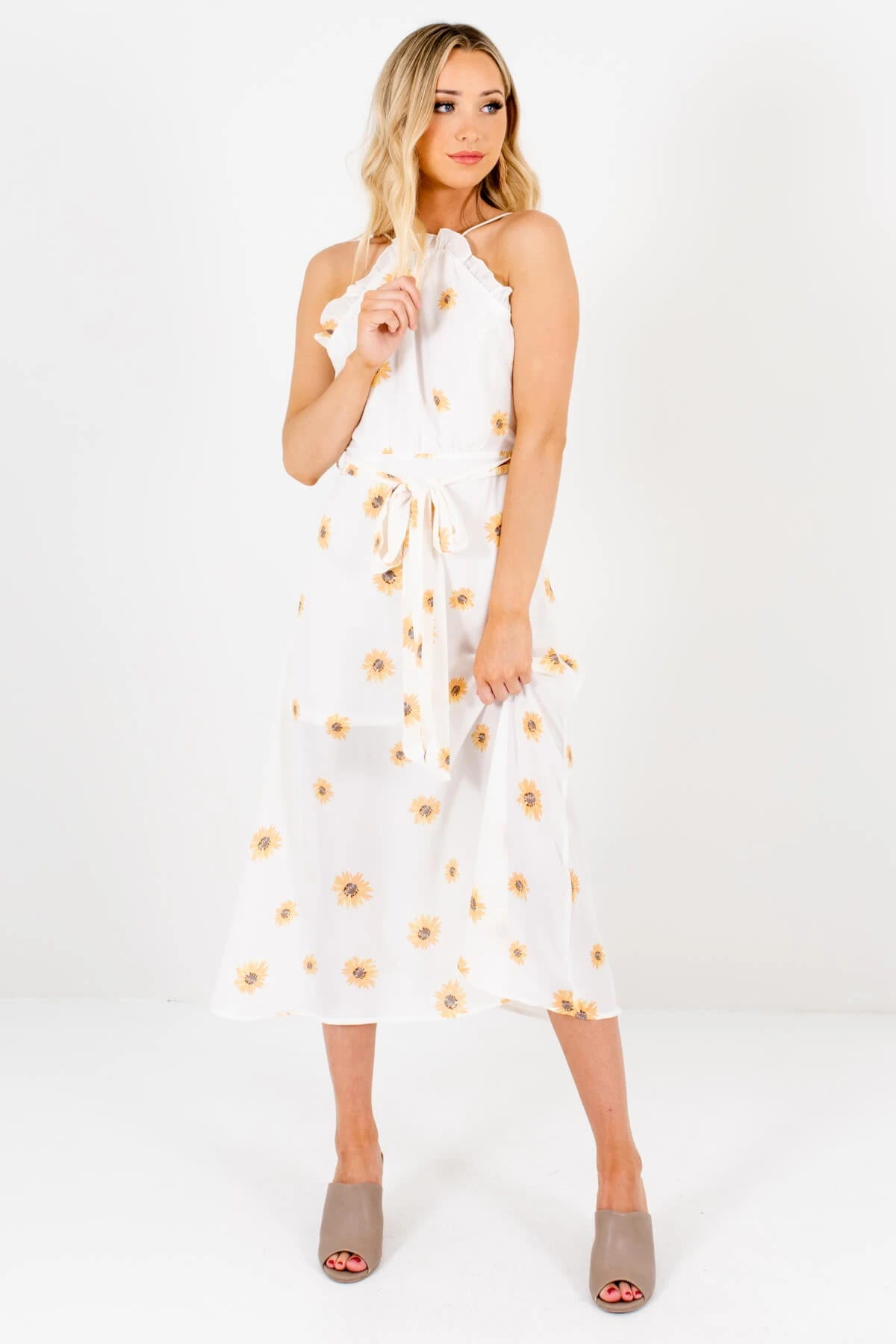 Sunflower Garden White Floral Midi Dress 7 Sunflower Garden White Floral Midi Dress - Image 5