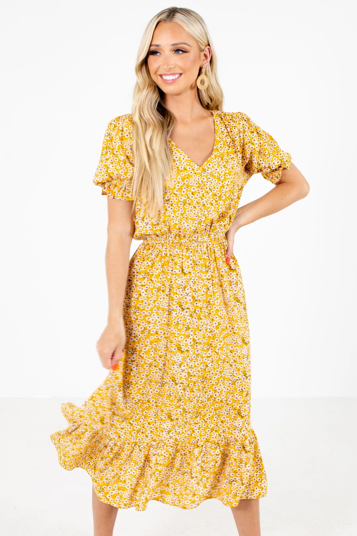 Sunshine Goddess Yellow Floral Midi Dress 3 Sunshine Goddess Yellow Floral Midi Dress