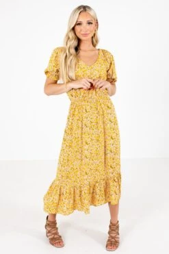 Sunshine Goddess Yellow Floral Midi Dress 13 Sunshine Goddess Yellow Floral Midi Dress -Outlet Bella Ella Boutique Store Sunshine Goddess Yellow Dress Front 5000x