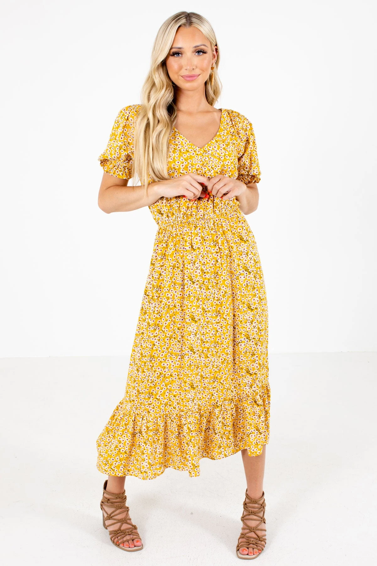 Sunshine Goddess Yellow Floral Midi Dress 7 Sunshine Goddess Yellow Floral Midi Dress - Image 5