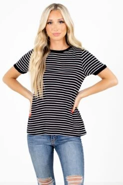 Sunshine & Rainbows Striped Top -Outlet Bella Ella Boutique Store Sunshine Rainbows Black Top Front 5000x
