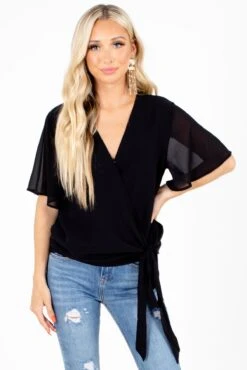 Sweet Success Wrap Top -Outlet Bella Ella Boutique Store Sweet Success Black Top Front 5000x