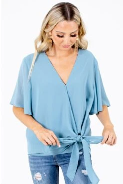 Sweet Success Wrap Top -Outlet Bella Ella Boutique Store Sweet Success Blue Top Front 5000x