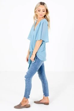 Sweet Success Wrap Top -Outlet Bella Ella Boutique Store Sweet Success Blue Top Side 5000x