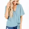 Sweet Success Wrap Top -Outlet Bella Ella Boutique Store Sweet Success Green Top Front 5000x