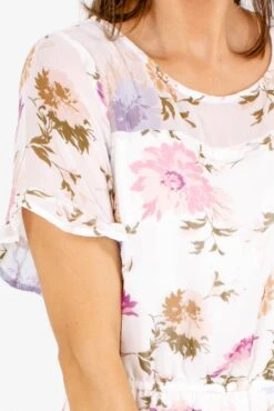 Sweet Surrender White Floral Midi Dress -Outlet Bella Ella Boutique Store Sweet Surrender White Dress Detail 5000x