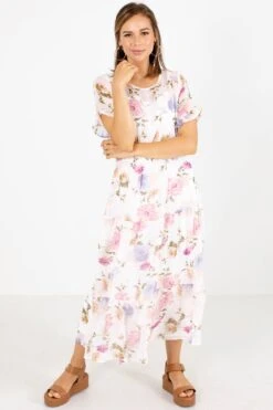 Sweet Surrender White Floral Midi Dress -Outlet Bella Ella Boutique Store Sweet Surrender White Dress Full Front 5000x