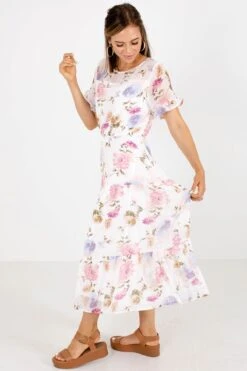 Sweet Surrender White Floral Midi Dress -Outlet Bella Ella Boutique Store Sweet Surrender White Dress Side 5000x