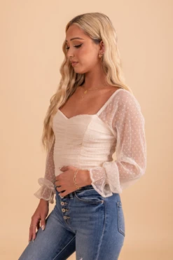 IRIS Sweet Romance Sheer Accent Long Sleeve Bodysuit -Outlet Bella Ella Boutique Store SweetRomanceSheerAccentLongSleeveBodysuit Side 5000x