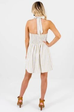 Sweet Retreat White Striped Mini Dress -Outlet Bella Ella Boutique Store Sweet Retreat White Dress Back 5000x