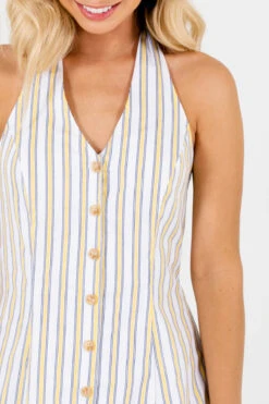 Sweet Retreat White Striped Mini Dress -Outlet Bella Ella Boutique Store Sweet Retreat White Dress Detail 5000x