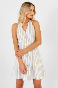 Sweet Retreat White Striped Mini Dress -Outlet Bella Ella Boutique Store Sweet Retreat White Dress Front 5000x