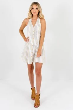 Sweet Retreat White Striped Mini Dress -Outlet Bella Ella Boutique Store Sweet Retreat White Dress Full Front2 5000x